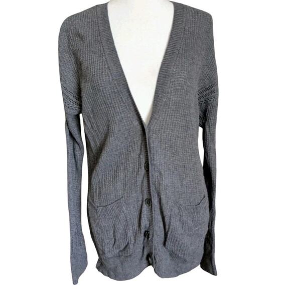 Vtg Y2k American Eagle AE Waffle Knit Cardigan Women M Grey Button Soft Thin - Picture 1 of 14